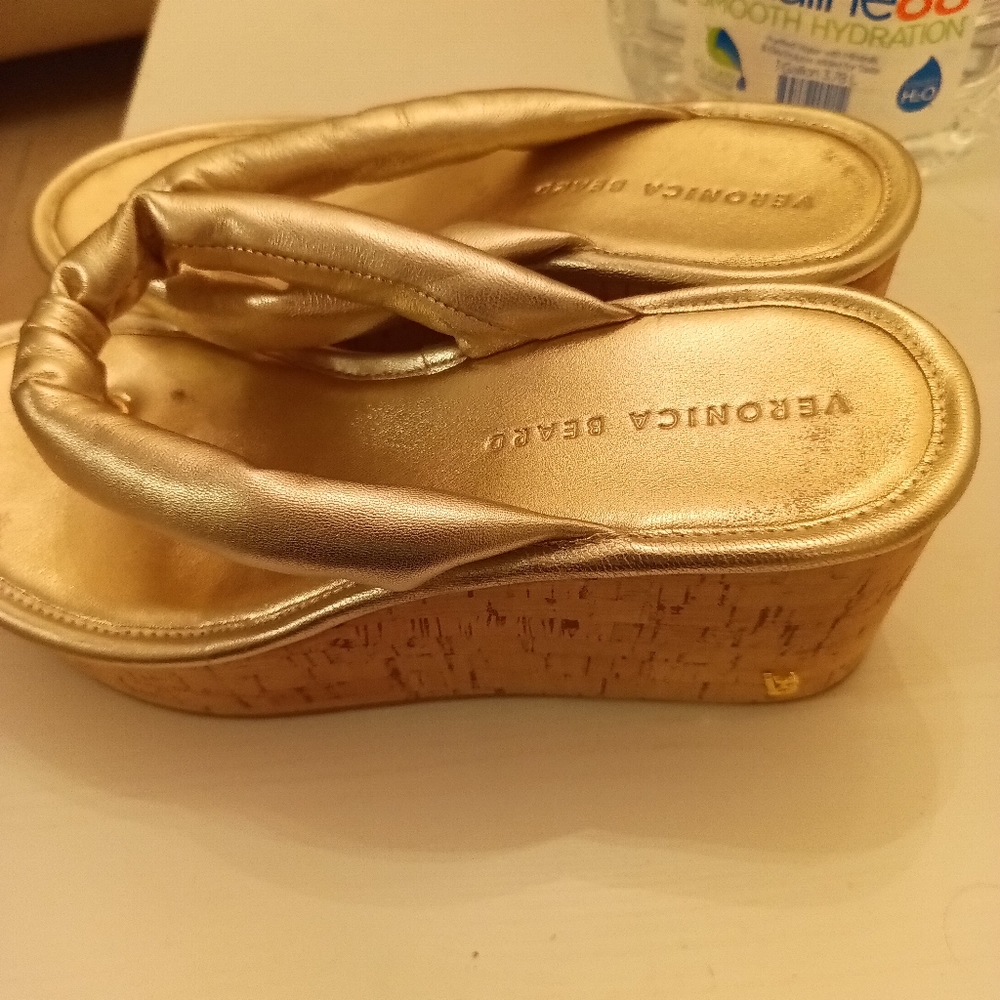 Gold cork platform sandals